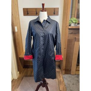 LAUREN Ralph Lauren Navy Polka Dot Coat 100% Cotton Women's Medium Red Lining